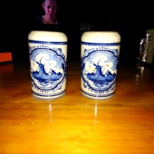 Vintage blue delft vandermint salt and pepper shakers